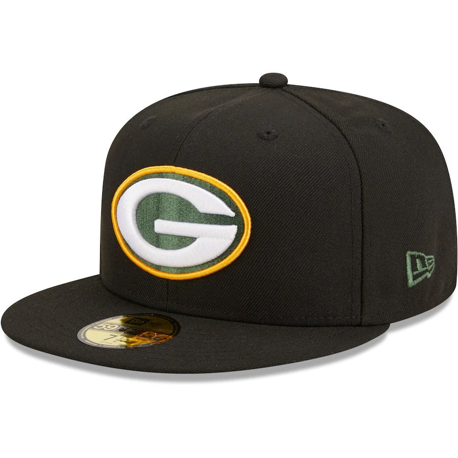 New Era Green Bay Packers Black 50th Anniversary Lambeau Field Patch Team Dark Green Undervisor 59FIFTY Fitted Hat