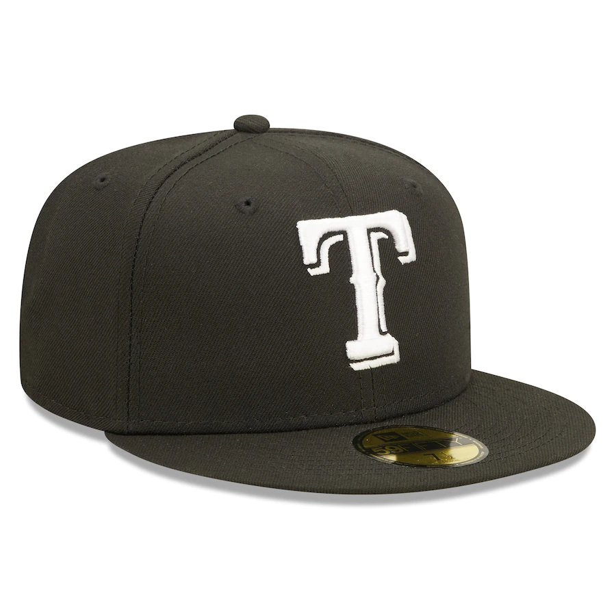 New Era Texas Rangers Black Team Logo 59FIFTY Fitted Hat