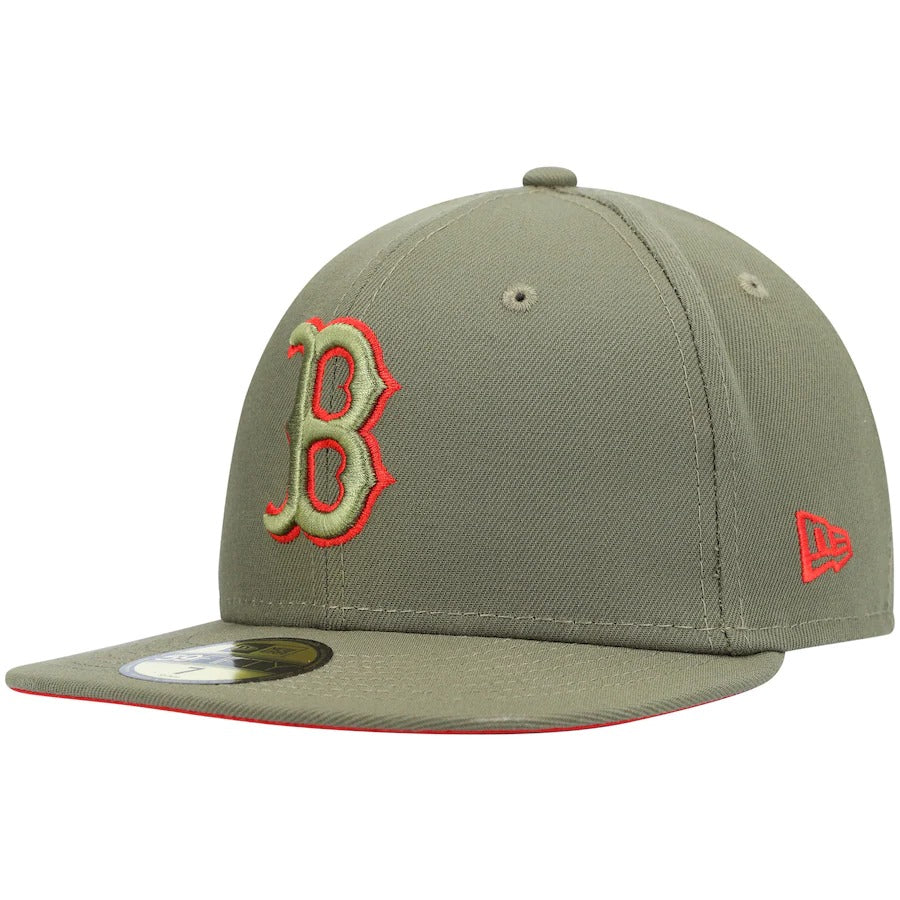 New Era Olive Boston Red Sox 2007 World Series Scarlet Undervisor 59FIFTY Fitted Hat