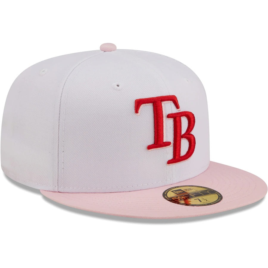 New Era Tampa Bay Rays White/Pink Scarlet Undervisor 59FIFTY Fitted Hat