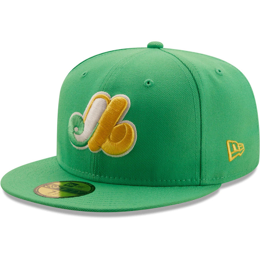 New Era Kelly Green Montreal Expos Cooperstown Collection Flags Side Patch Yellow Undervisor 59FIFTY Fitted Hat