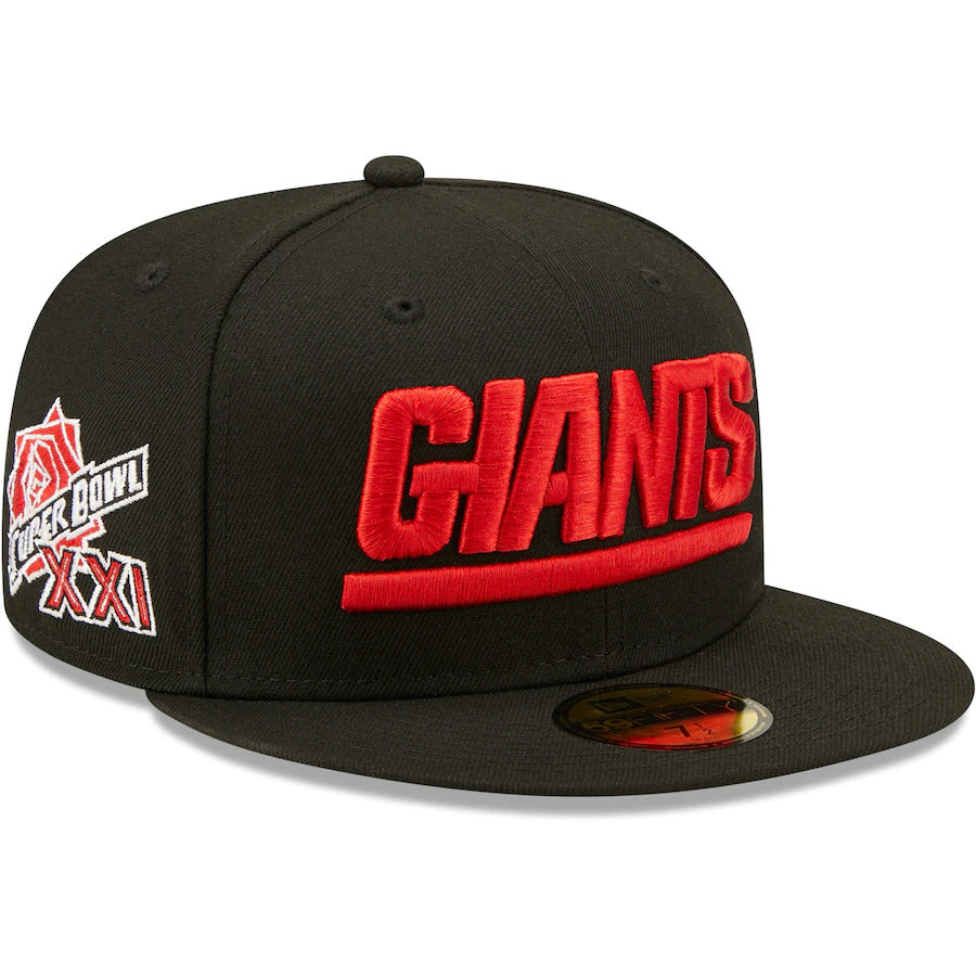 New Era Black New York Giants Red Undervisor Super Bowl XXI Side Patch 59FIFTY Fitted Hat