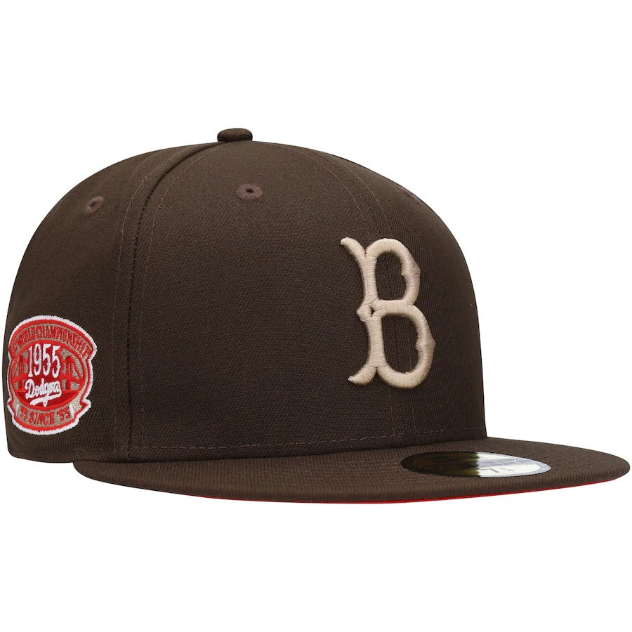 New Era Los Angeles Dodgers Brown 1955 World Series Team Scarlet Undervisor 59FIFTY Fitted Hat