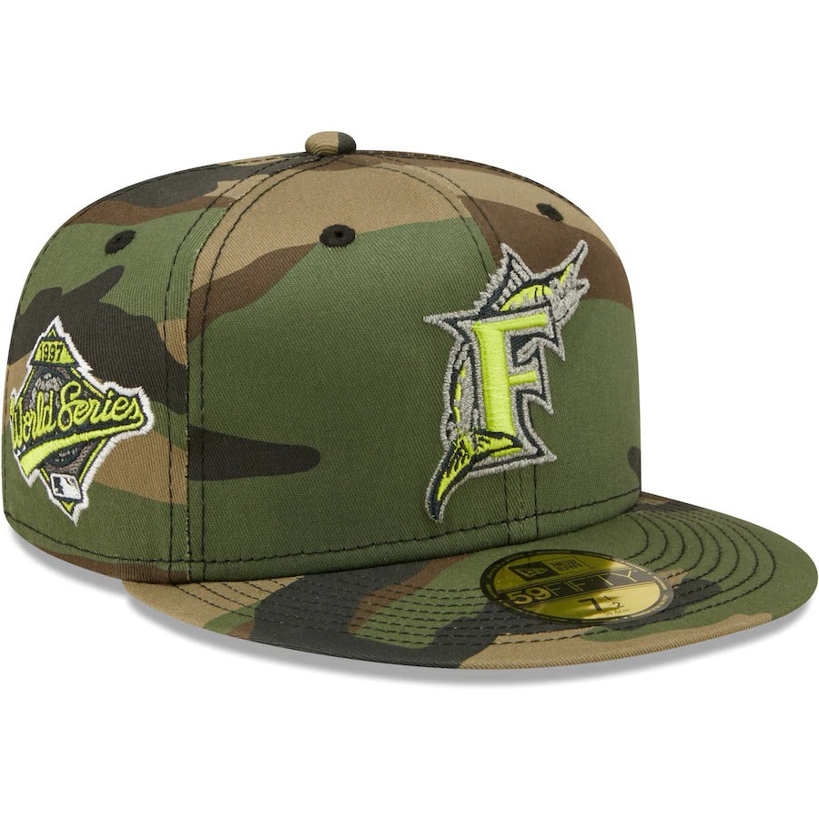 New Era Miami Marlins Camo Cooperstown Collection 1997 World Series Woodland Reflective Undervisor 59FIFTY Fitted Hat