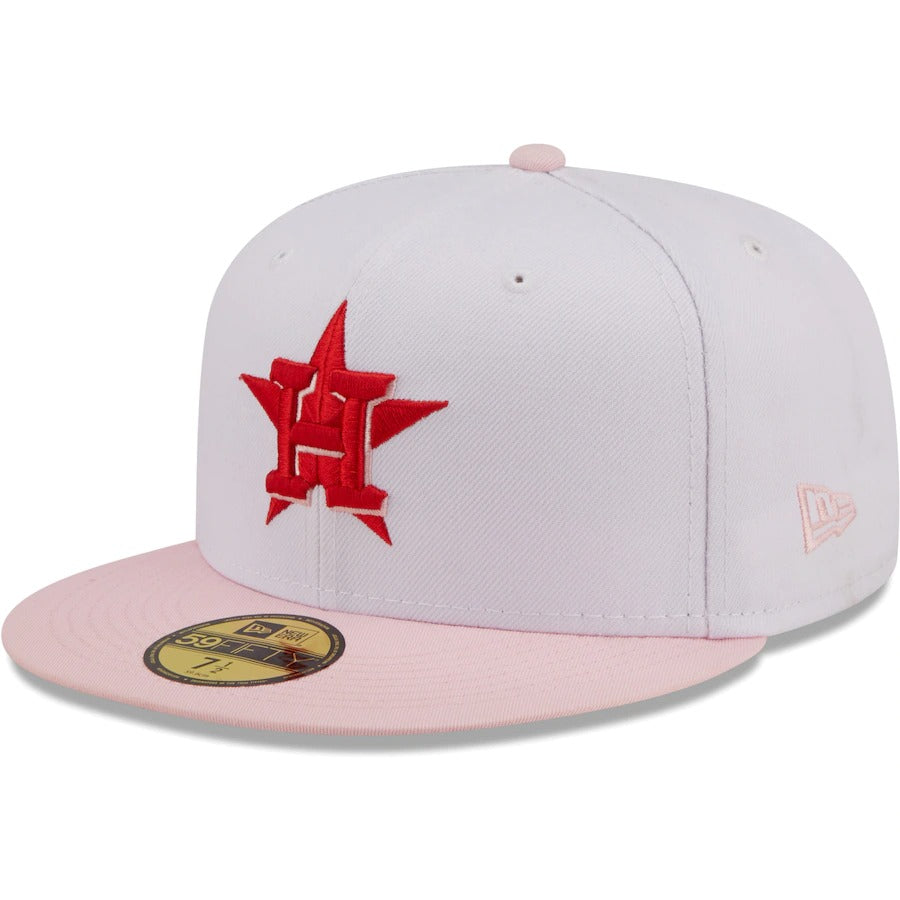 New Era Houston Astros White/Pink Scarlet Undervisor 59FIFTY Fitted Hat