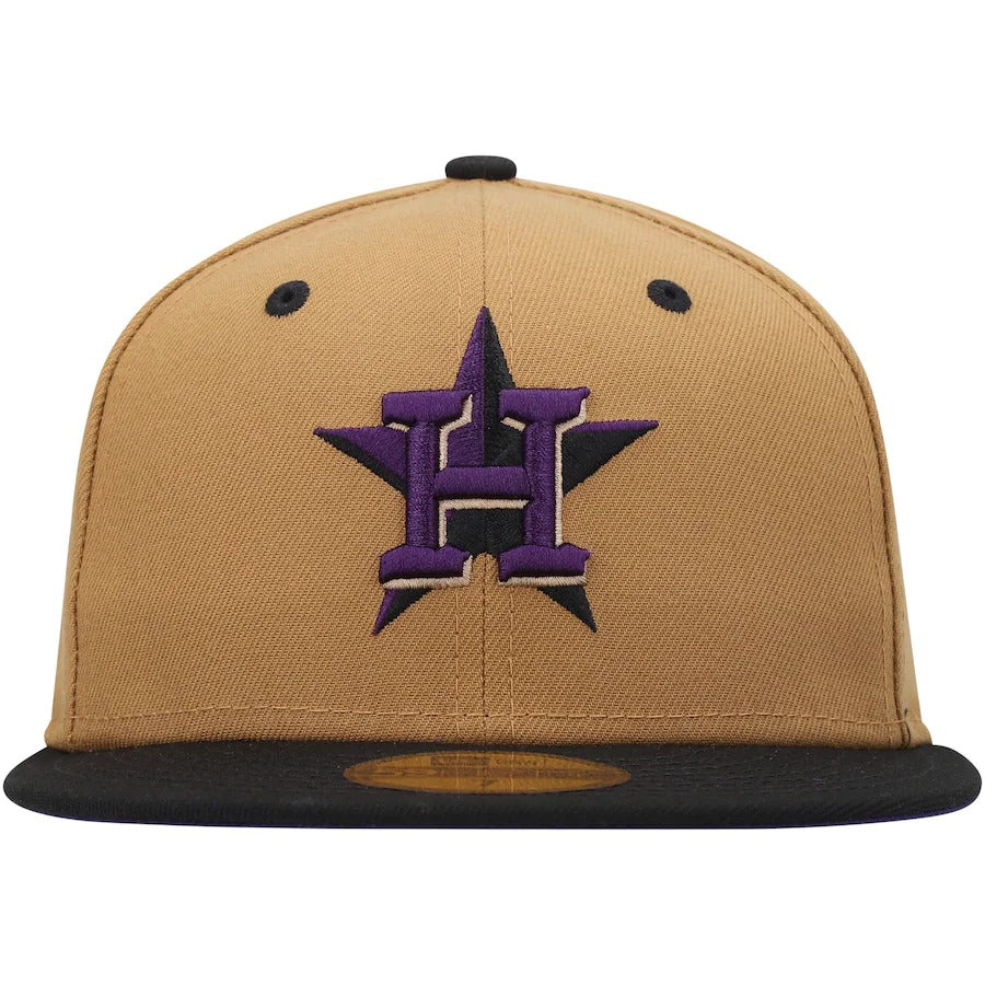 New Era Houston Astros Tan/Black Cooperstown Collection 2017 World Series Purple Undervisor 59FIFTY Fitted Hat