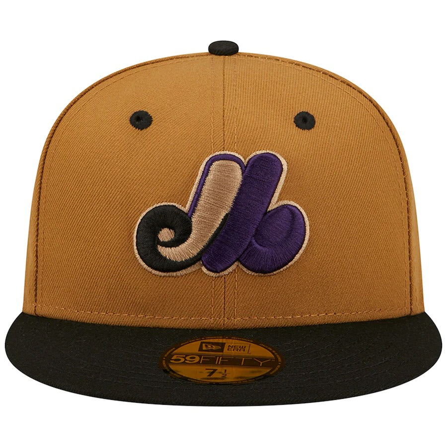 New Era Montreal Expos Tan/Black 35th Anniversary Cooperstown Collection Purple Undervisor 59FIFTY Fitted Hat