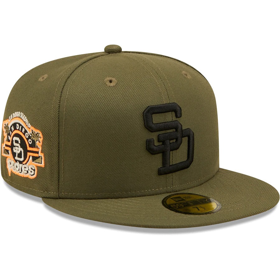 New Era San Diego Padres Olive Stadium Logo Hunter Flame Undervisor 59FIFTY Fitted Hat