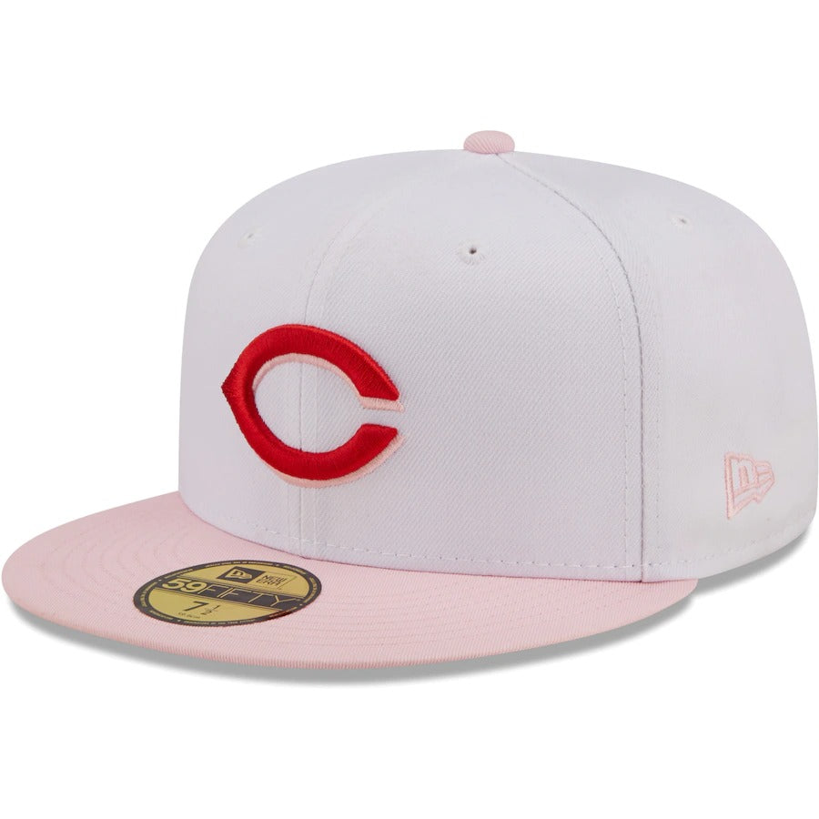 New Era Cincinnati Reds White/Pink Scarlet Undervisor 59FIFTY Fitted Hat