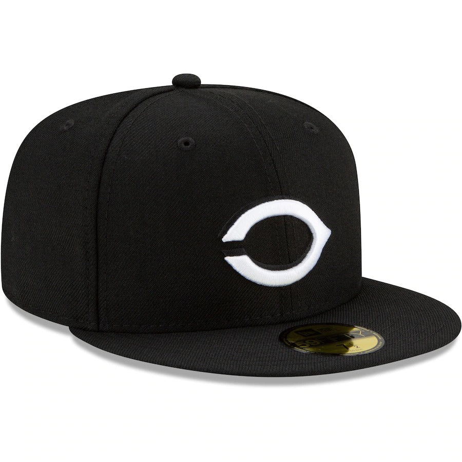 New Era Black Cincinnati Reds Upside Down Logo 59FIFTY Fitted Hat
