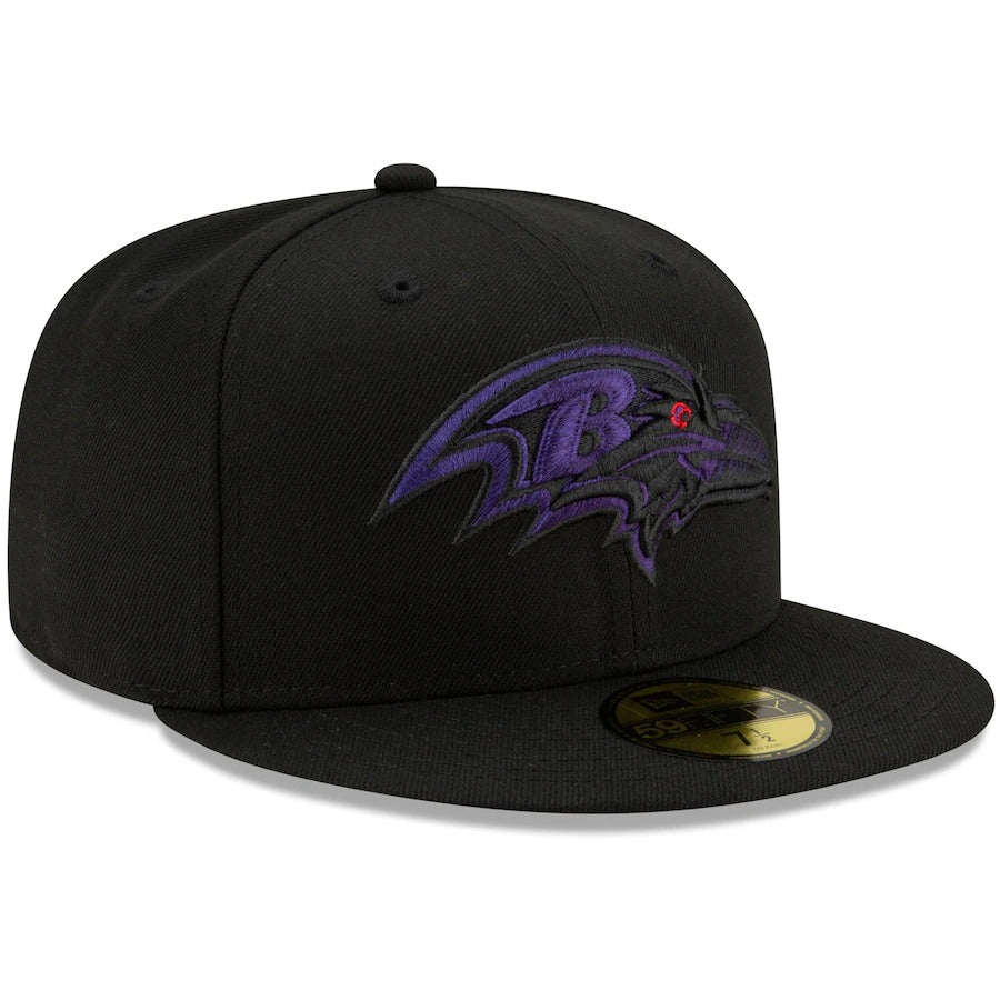 New Era Black Baltimore Ravens Logo Color Dim 59FIFTY Fitted Hat
