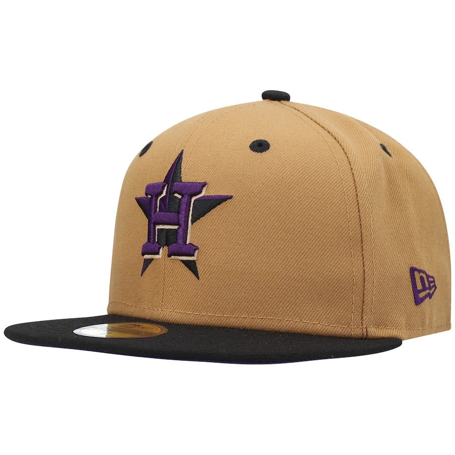 New Era Houston Astros Tan/Black Cooperstown Collection 2017 World Series Purple Undervisor 59FIFTY Fitted Hat
