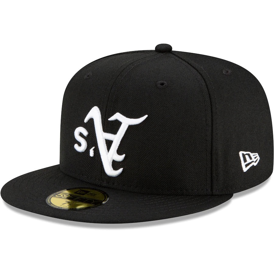 New Era Black Oakland Athletics Upside Down Logo 59FIFTY Fitted Hat