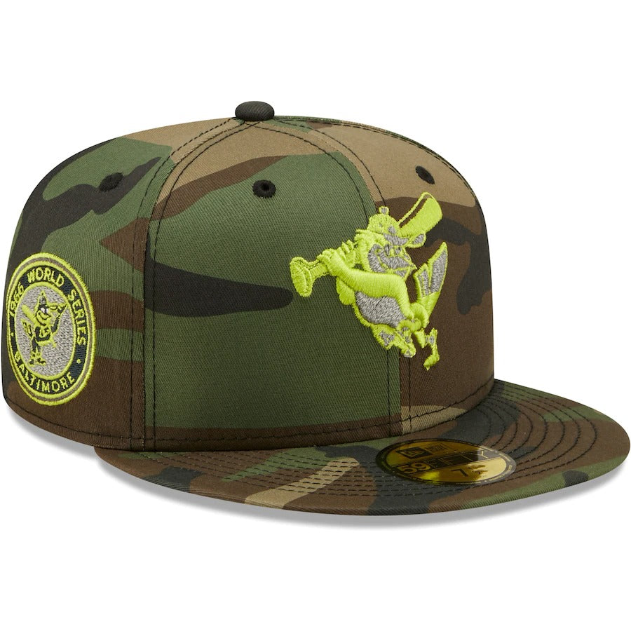 New Era Baltimore Orioles Camo Cooperstown Collection 1966 World Series Woodland Reflective Undervisor 59FIFTY Fitted Hat
