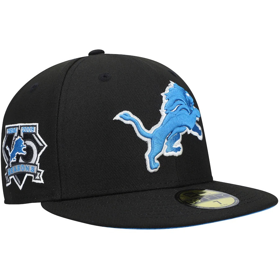 New Era Detroit Lions Black 75th Anniversary Patch Team 59FIFTY Fitted Hat