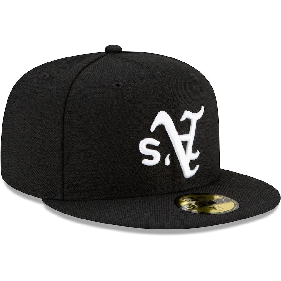 New Era Black Oakland Athletics Upside Down Logo 59FIFTY Fitted Hat