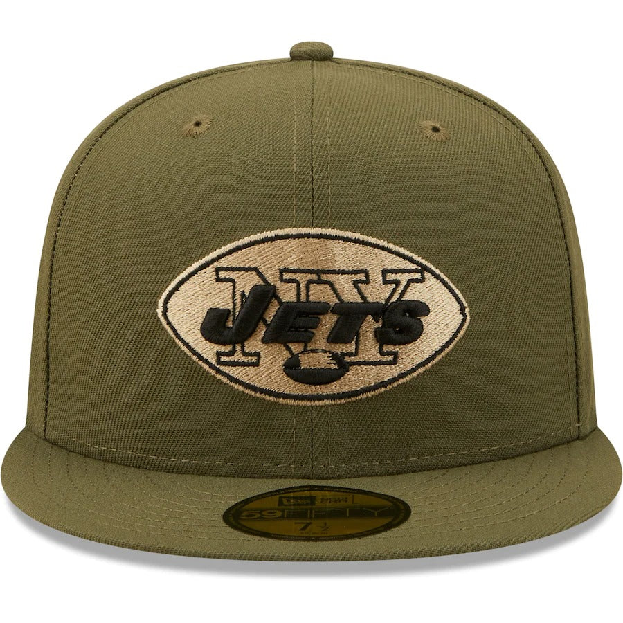 New Era New York Jets Olive Super Bowl III Historic Logo Camo Undervisor 59FIFTY Fitted Hat