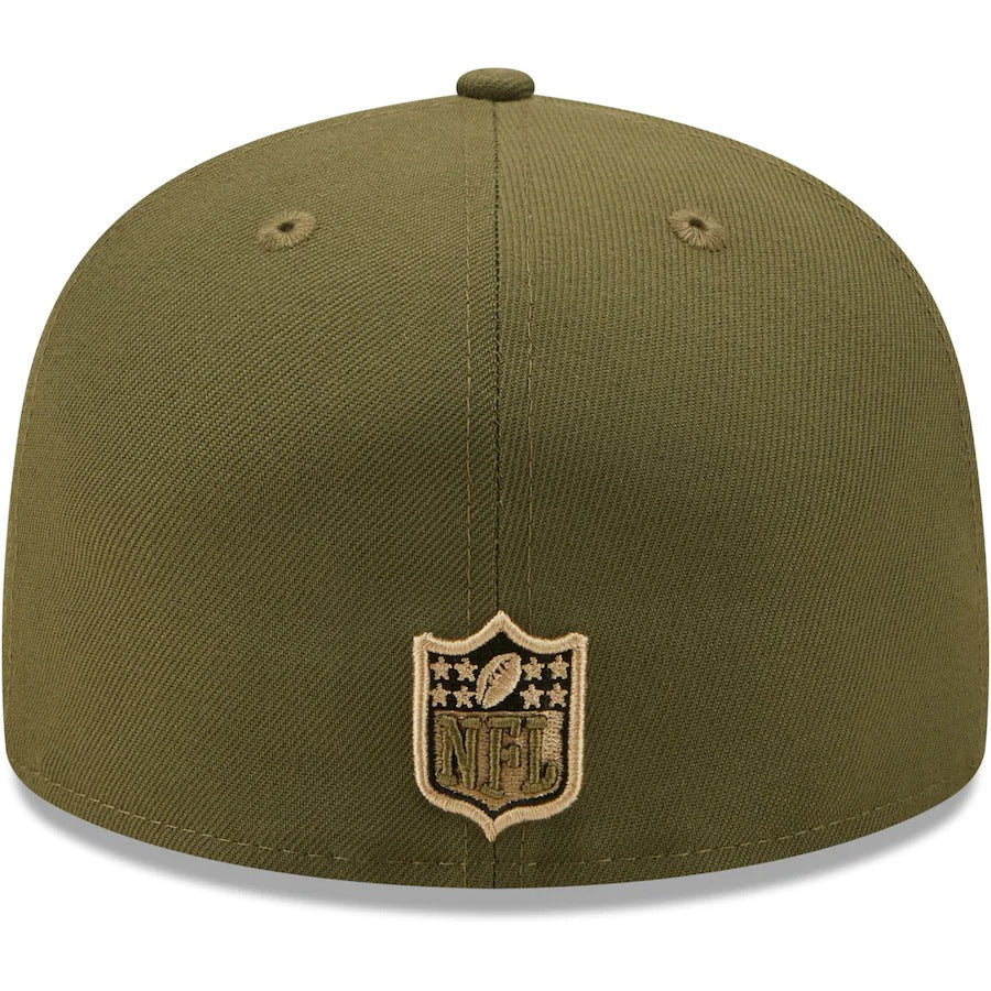 New Era New York Jets Olive Super Bowl III Historic Logo Camo Undervisor 59FIFTY Fitted Hat