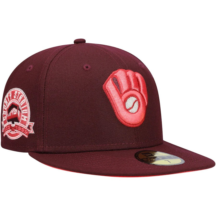 New Era Milwaukee Brewers Maroon Color Fam Lava Red Undervisor 59FIFTY Fitted Hat