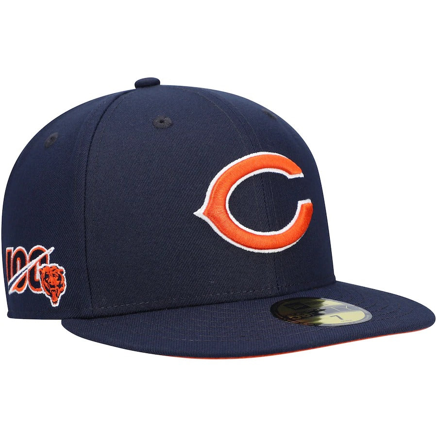 New Era Chicago Bears Navy 100th Anniversary Patch Team 59FIFTY Fitted Hat