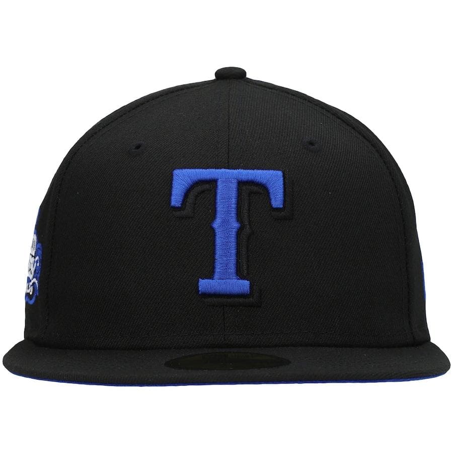 New Era Texas Rangers Black World Series 2011 World Series Patch Royal Under Visor 59FIFTY Fitted Hat