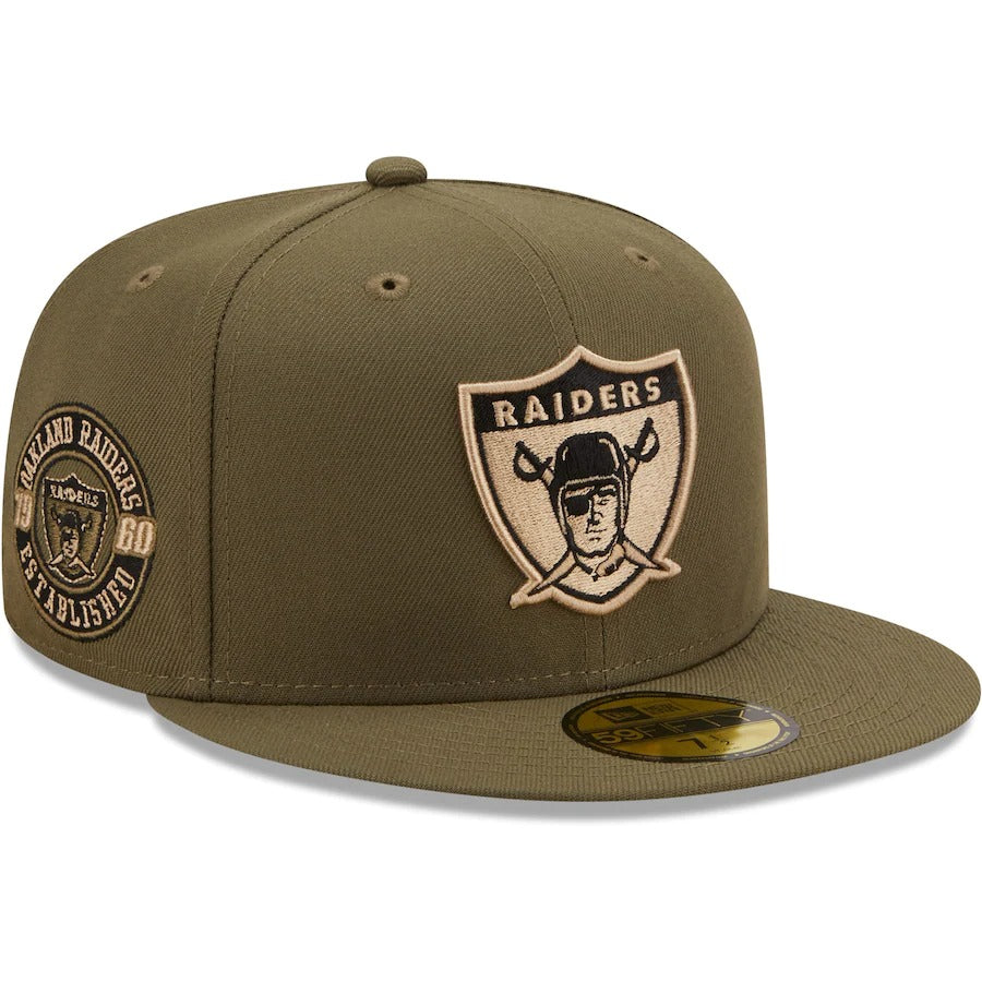 New Era Las Vegas Raiders Olive Established 1960 Camo Undervisor 59FIFTY Fitted Hat
