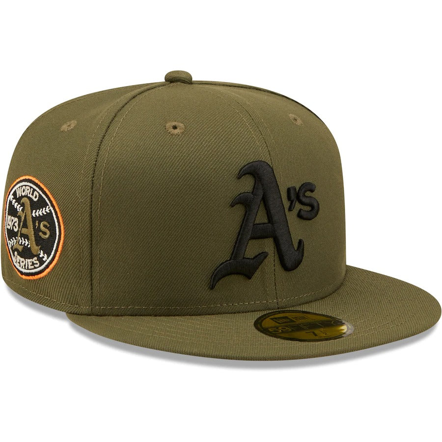 New Era Oakland Athletics Olive 1973 World Series Hunter Flame Undervisor 59FIFTY Fitted Hat