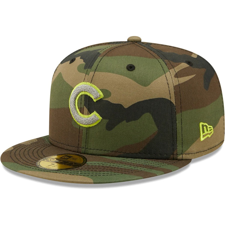 New Era Chicago Cubs Camo Cooperstown Collection 2016 World Series Woodland Reflective Undervisor 59FIFTY Fitted Hat