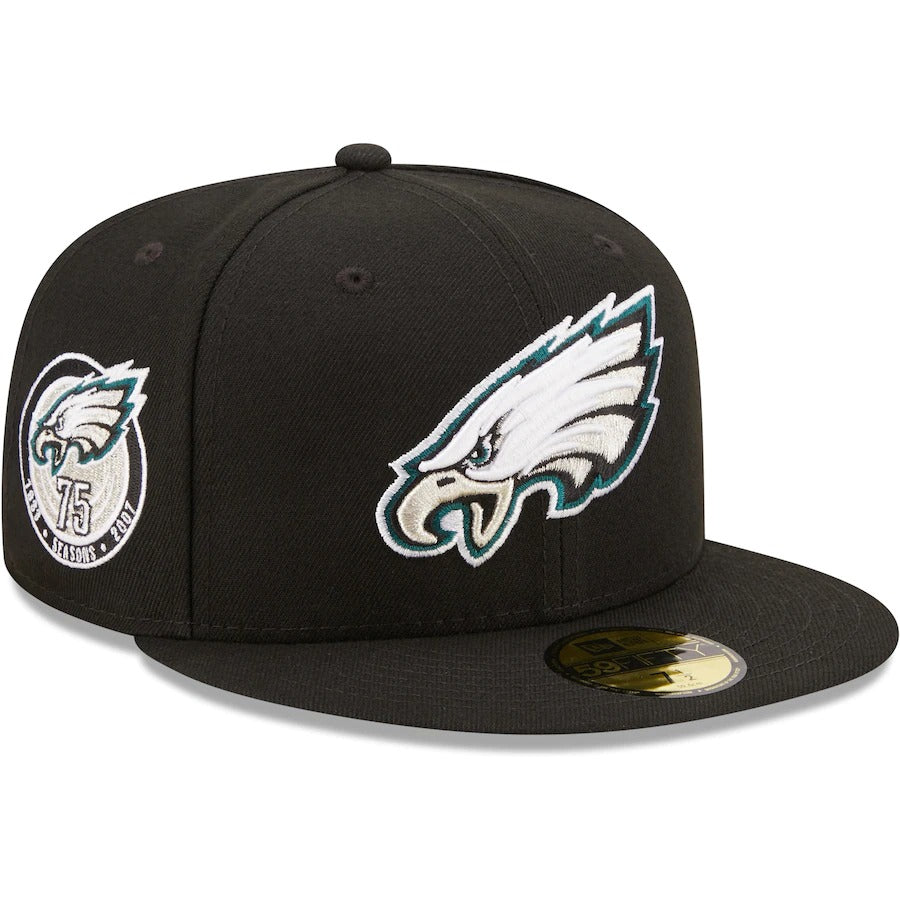 New Era Black Philadelphia Eagles 75th Anniversary Patch 59FIFTY Fitted Hat