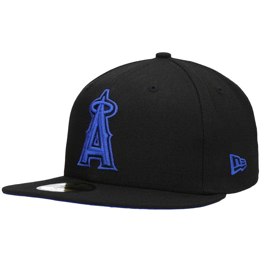 New Era Los Angeles Angels Black World Series 2002 World Series Patch Royal Under Visor 59FIFTY Fitted Hat