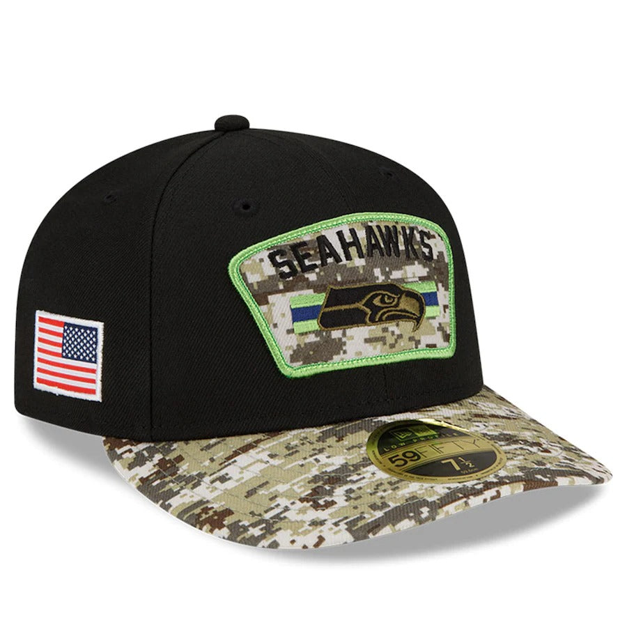 New Era Black/Camo Seattle Seahawks 2021 Salute To Service Low Profile 59FIFTY Fitted Hat