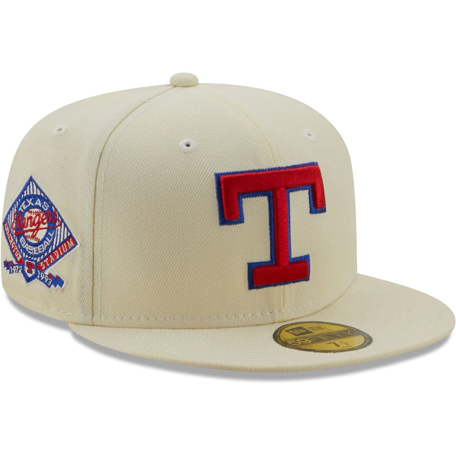 New Era Texas Rangers Cream Arlington Stadium 21st Anniversary Chrome Alternate Undervisor 59FIFTY Fitted Hat