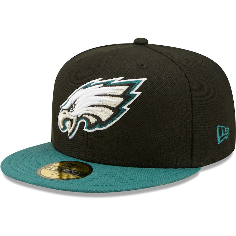 New Era Philadelphia Eagles Black Team 75th Anniversary Patch 59FIFTY Fitted Hat
