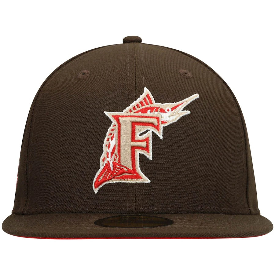 New Era Florida Marlins Brown 1993 Inaugural Year Cooperstown Collection Scarlet Undervisor 59FIFTY Fitted Hat