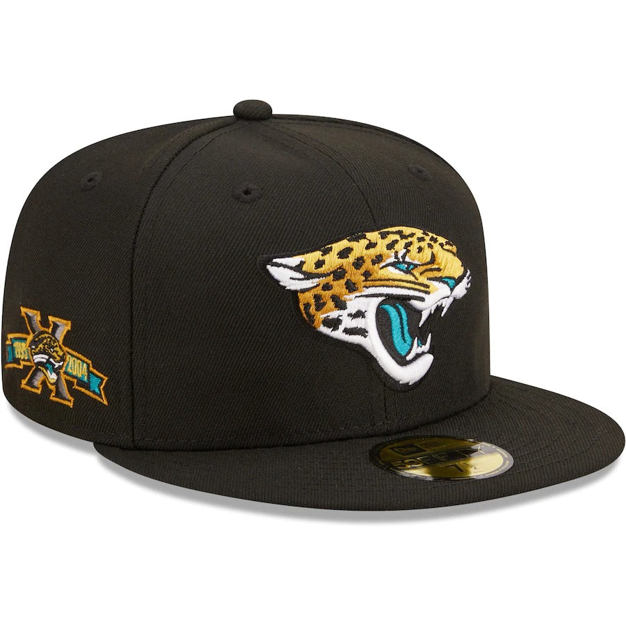 New Era Jacksonville Jaguars Black 10th Anniversary Patch Logo 59FIFTY Fitted Hat