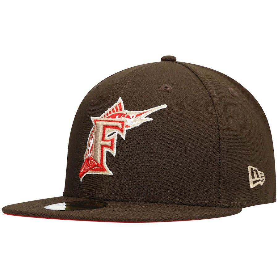 New Era Florida Marlins Brown 1993 Inaugural Year Cooperstown Collection Scarlet Undervisor 59FIFTY Fitted Hat