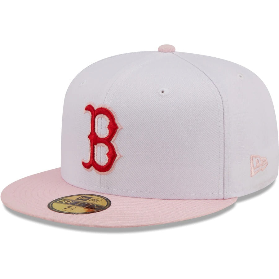 New Era Boston Red Sox White/Pink Scarlet Undervisor 59FIFTY Fitted Hat