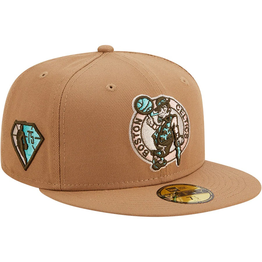 New Era Boston Celtics Khaki/Mint 75th Anniversary 59FIFTY Fitted Hat