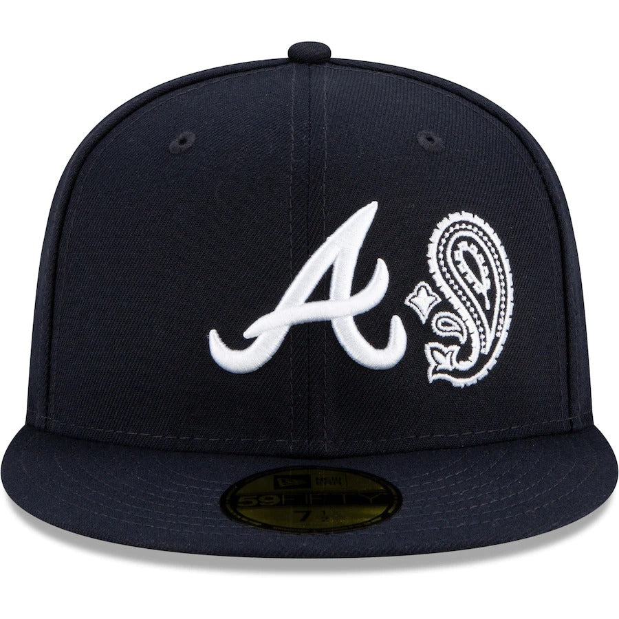 New Era Navy Atlanta Braves Patchwork Undervisor 59FIFTY Fitted Hat