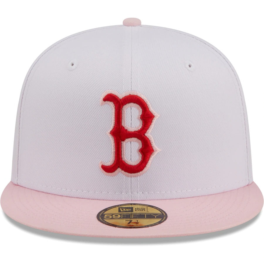 New Era Boston Red Sox White/Pink Scarlet Undervisor 59FIFTY Fitted Hat
