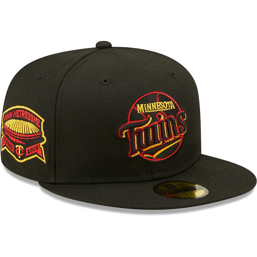 New Era Black Minnesota Twins Hubert H. Humphrey Metrodome Gold Undervisor 59FIFTY Fitted Hat