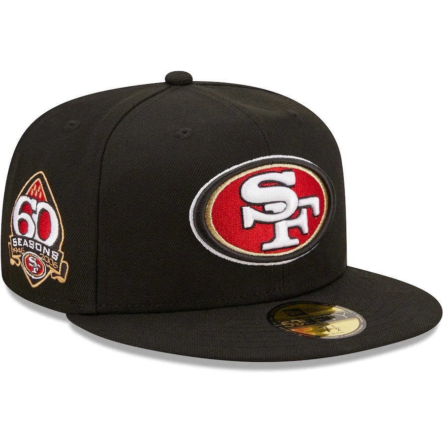 New Era San Francisco 49ers Black Team 60th Anniversary Patch 59FIFTY Fitted Hat