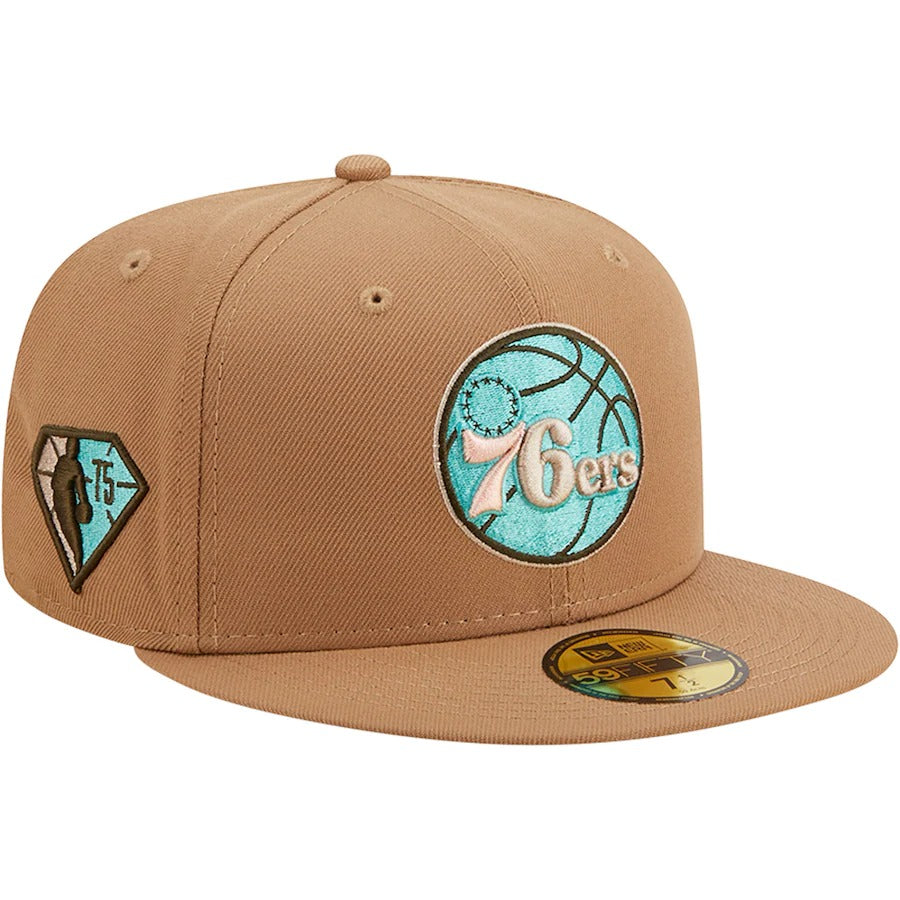 New Era Philadelphia 76ers Khaki/Mint 75th Anniversary 59FIFTY Fitted Hat