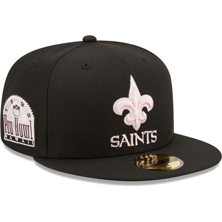 New Era New Orleans Saints Black 1993 Pro Bowl Pink Undervisor 59FIFTY Fitted Hat