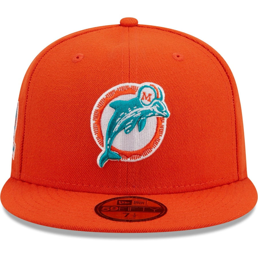 New Era Miami Dolphins Orange 40th Anniversary Patch Logo 59FIFTY Fitted Hat