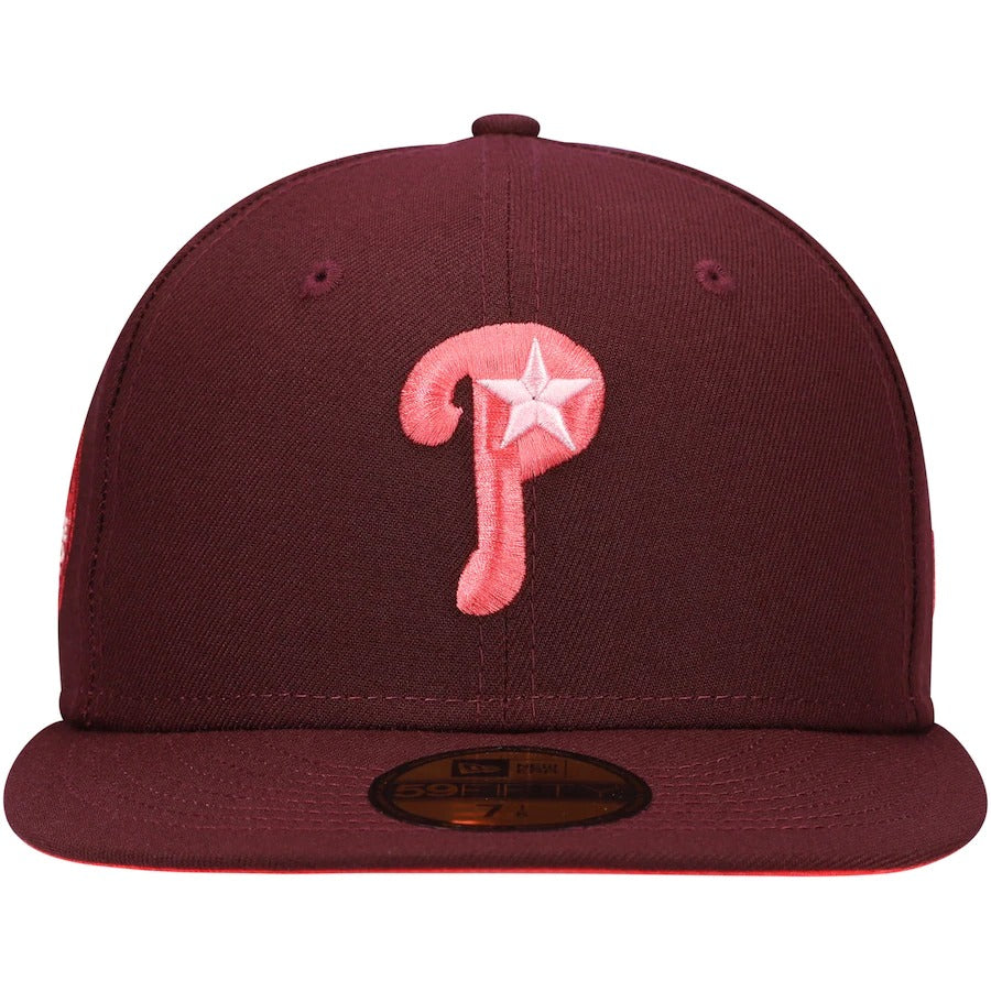 New Era Philadelphia Phillies Maroon Color Fam Lava Red Undervisor 59FIFTY Fitted Hat