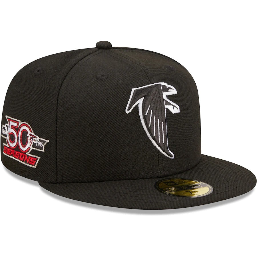 New Era Atlanta Falcons Black 50th Anniversary Patch Logo 59FIFTY Fitted Hat