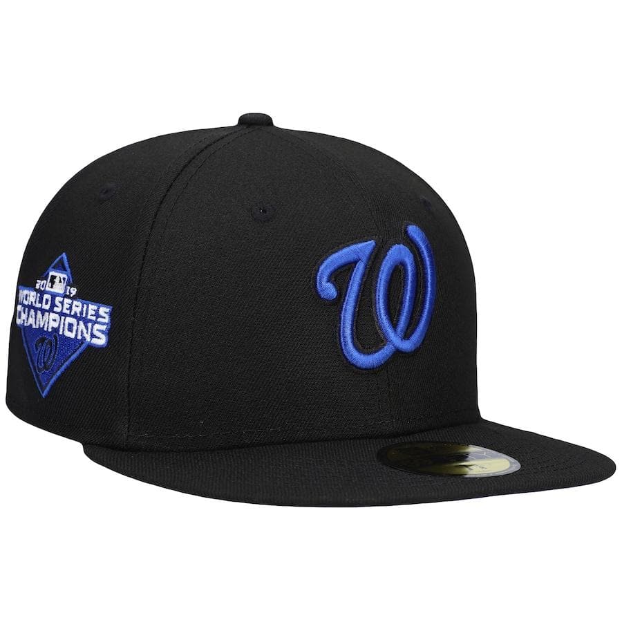New Era Washington Nationals Black World Series 2019 World Series Champions Patch Royal Under Visor 59FIFTY Fitted Hat