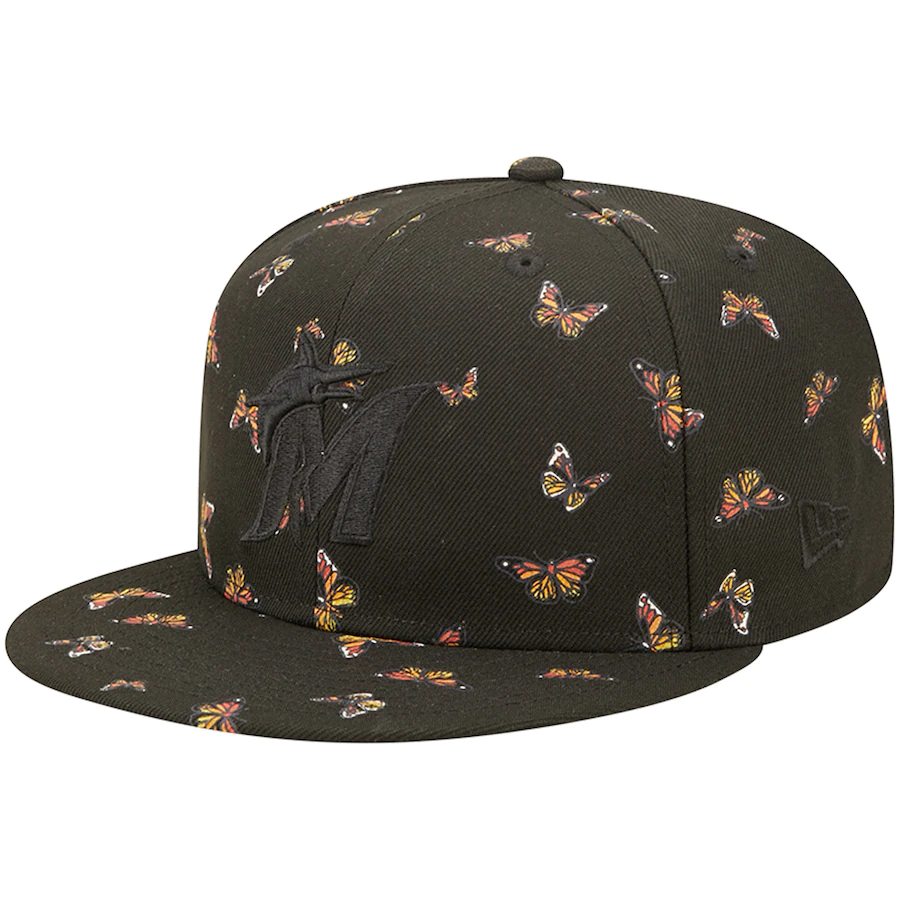 New Era Miami Marlins Black Flutter 59FIFTY Fitted Hat