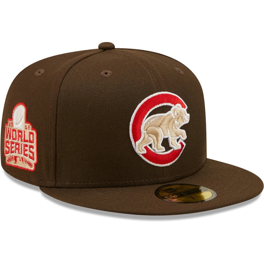 New Era Chicago Cubs Brown 2016 World Series Team Scarlet Undervisor 59FIFTY Fitted Hat